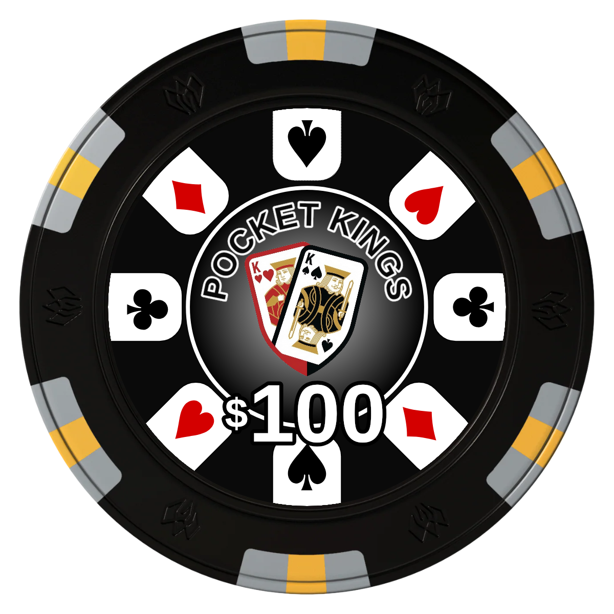 Pocket Kings Clay Poker Chips - Black / 6 Spot Gem / 43mm - Front