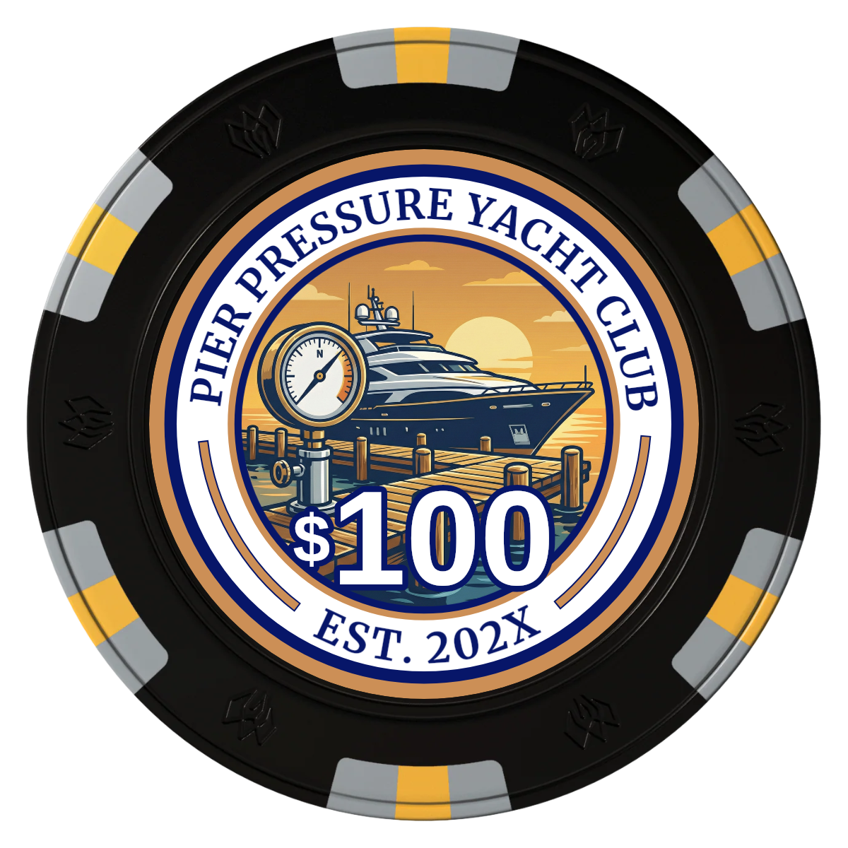 Anchor Down Card Room Clay Poker Chips - Black / 6 Spot Gem / 40mm - Back