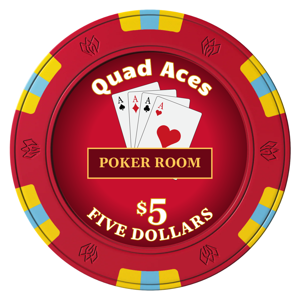 Quad Aces Clay Poker Chips - Red / 6 Spot Gem / 43mm - Front