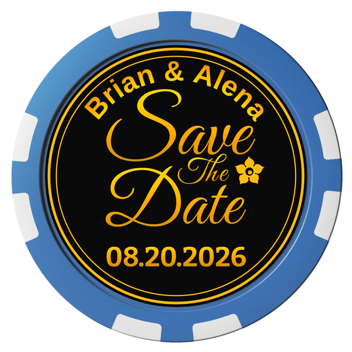 Save the Date Text Composite Poker Chips - Blue / 8 Stripe - Front