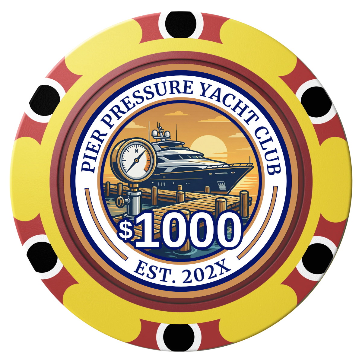 Anchor Down Card Room Clay Poker Chips - Yellow / Monte Carlo / 40mm - Front