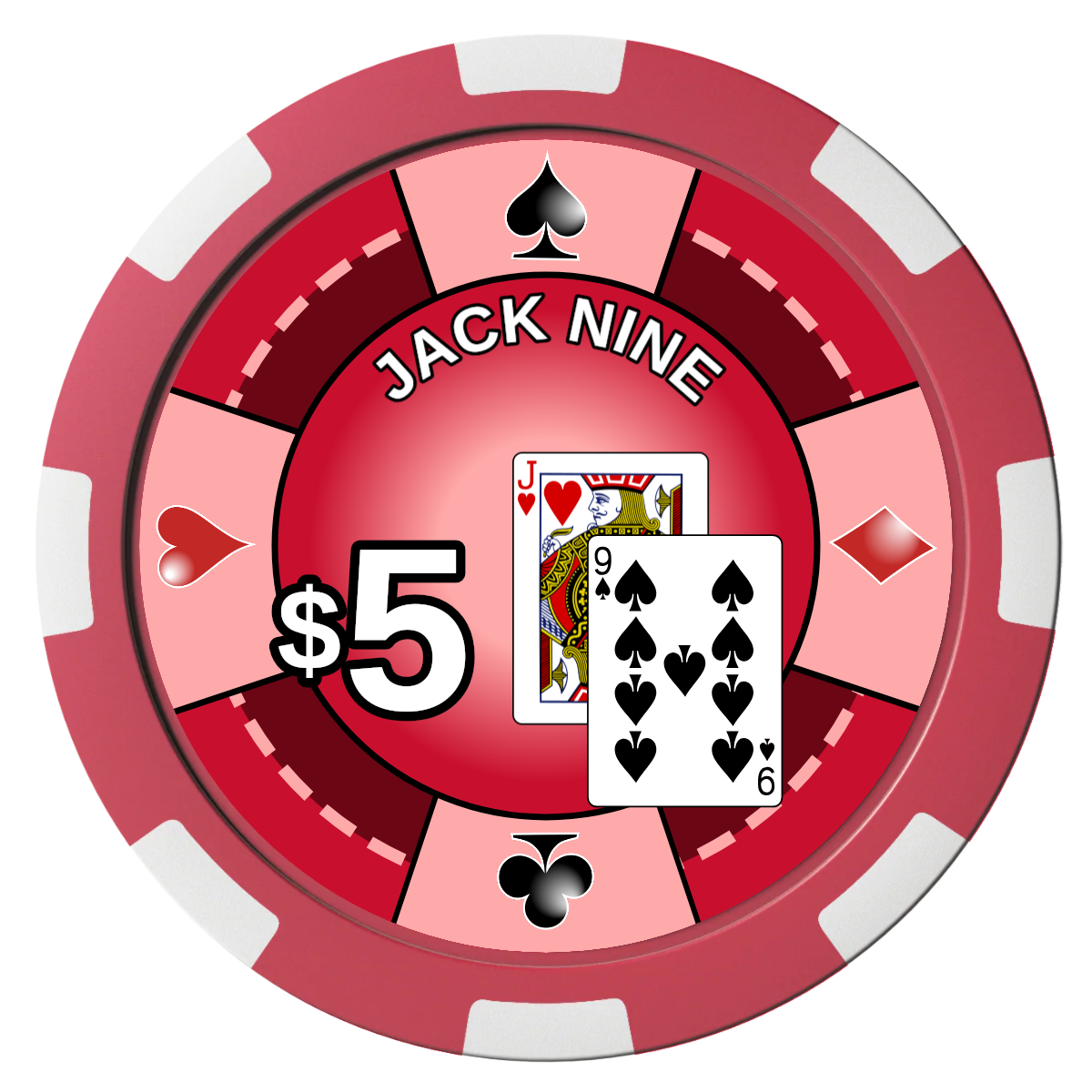 Jack Nine Card Room Magnetic Composite Poker Chips - Red / 8 Spot - Front