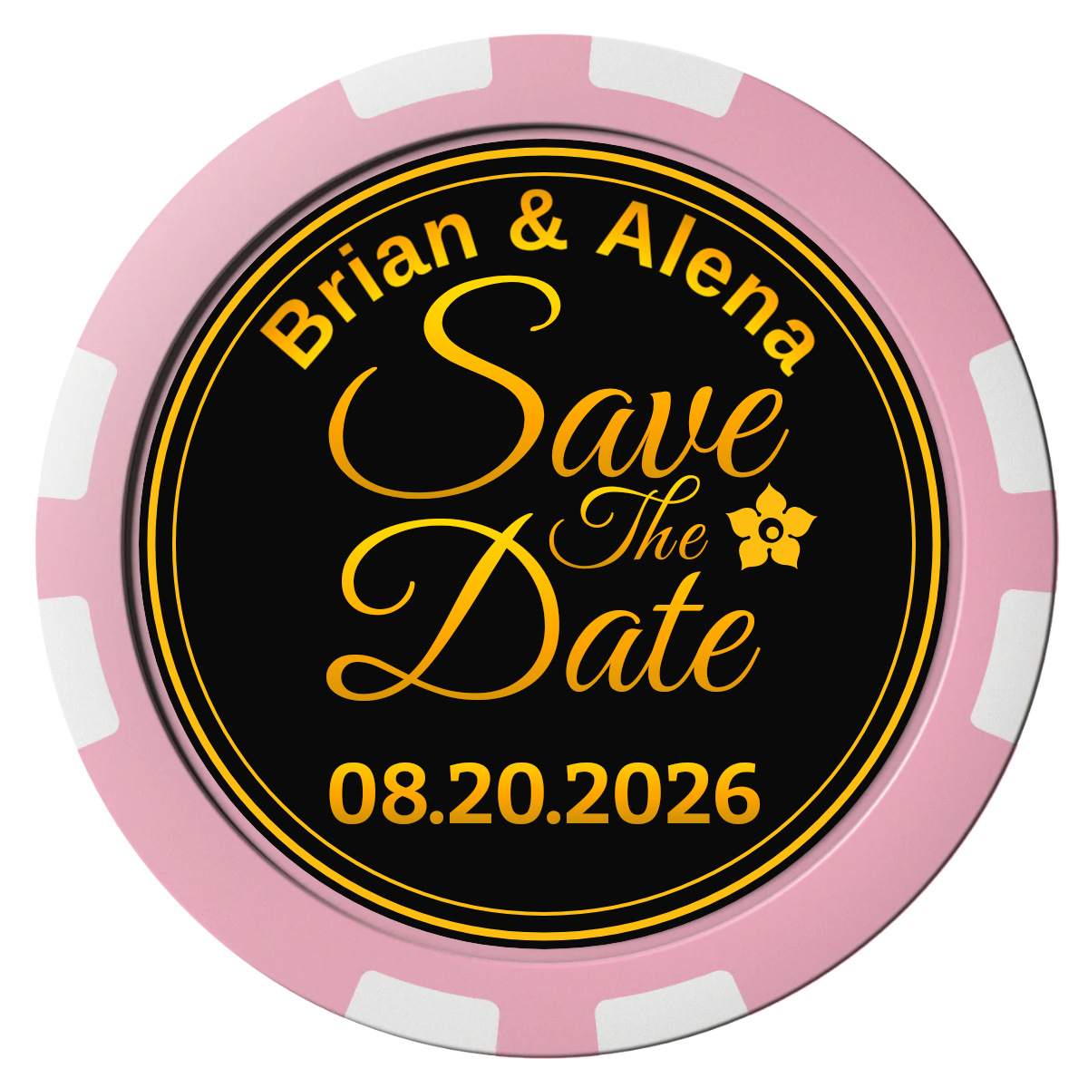 Save the Date Text Composite Poker Chips - Pink / 8 Stripe - Front