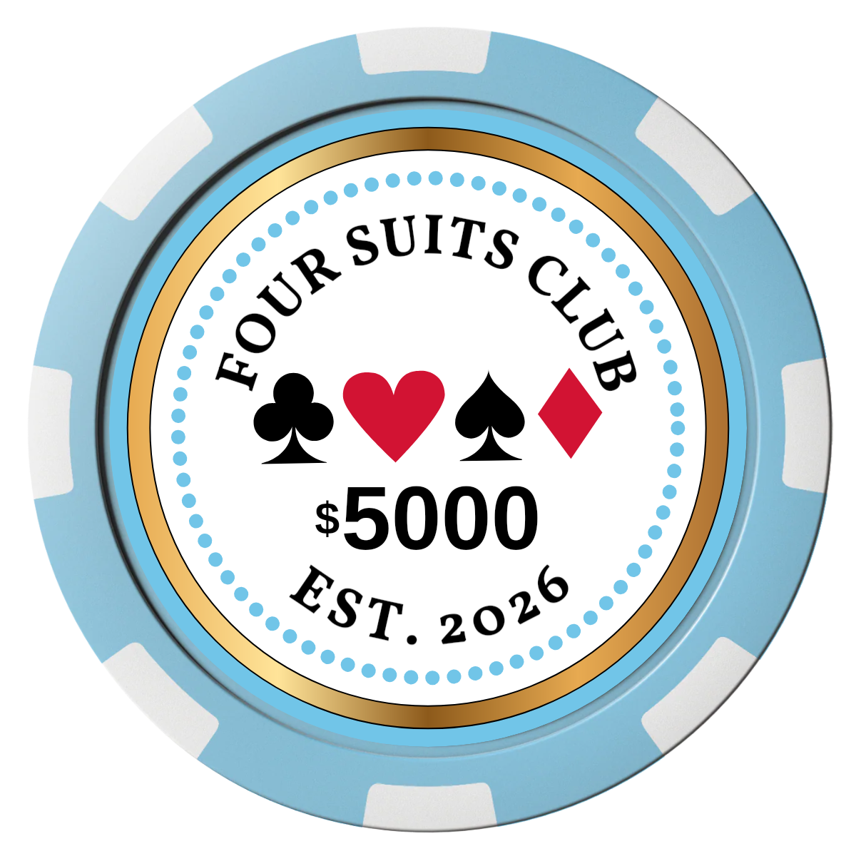 Fours Suits Club Composite Poker Chips - Light Blue / 8 Spot - Front