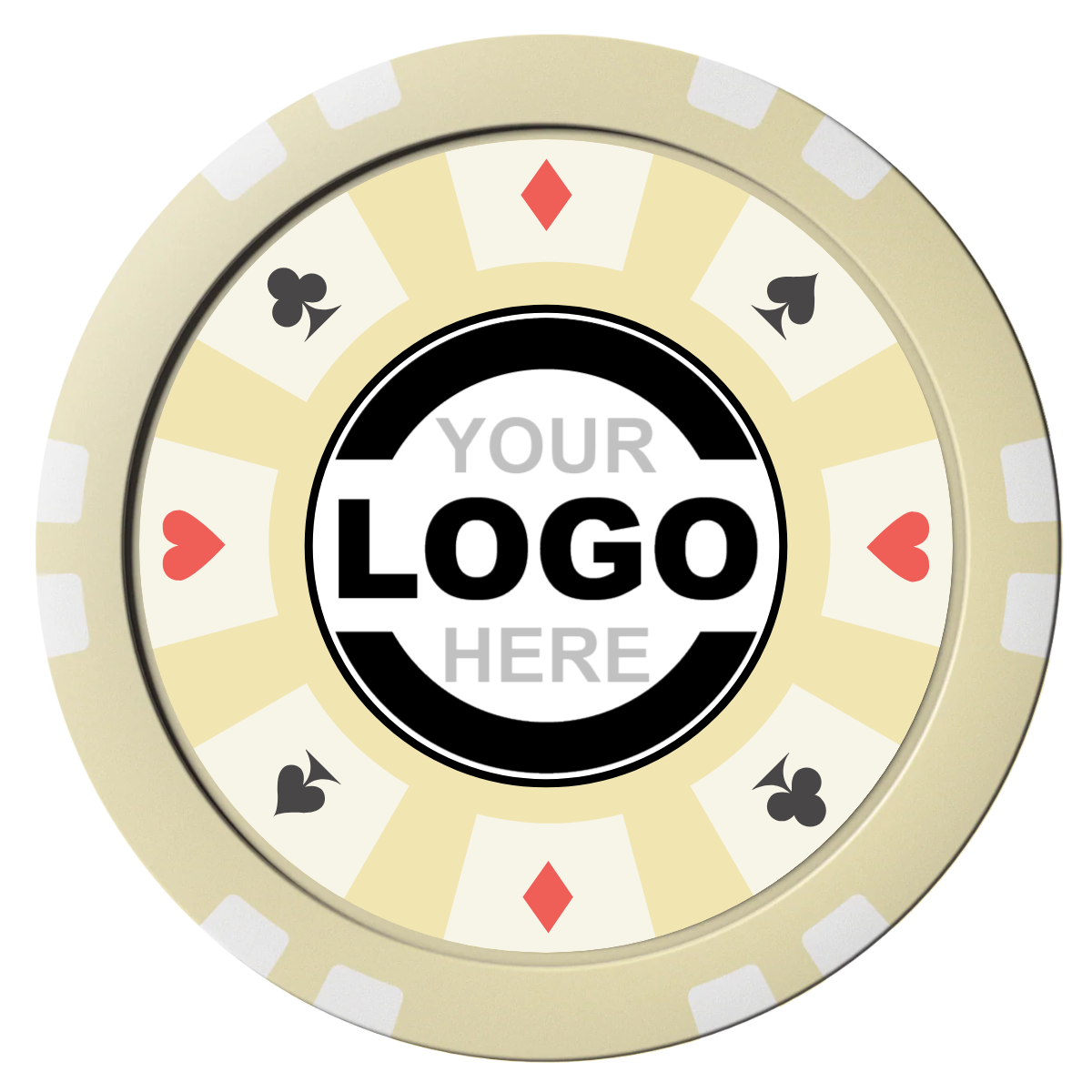 Suit 8 Your Logo Composite Poker Chips - Ivory / Double Stripe - Front