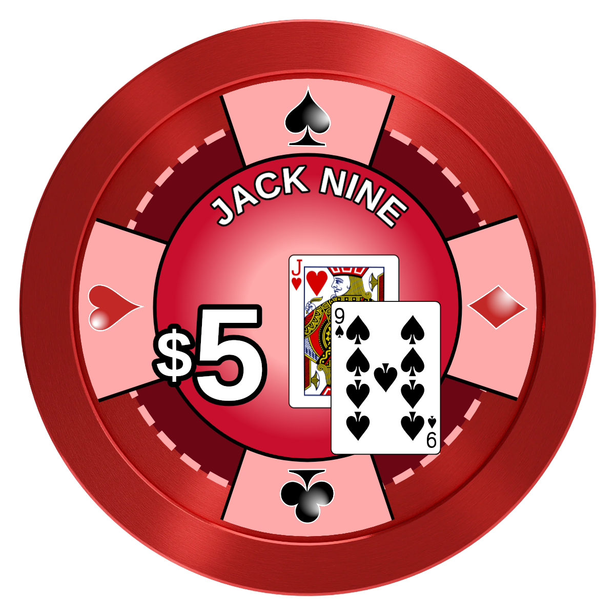 Jack Nine Card Room Aluminum Poker Chips - Red - Front
