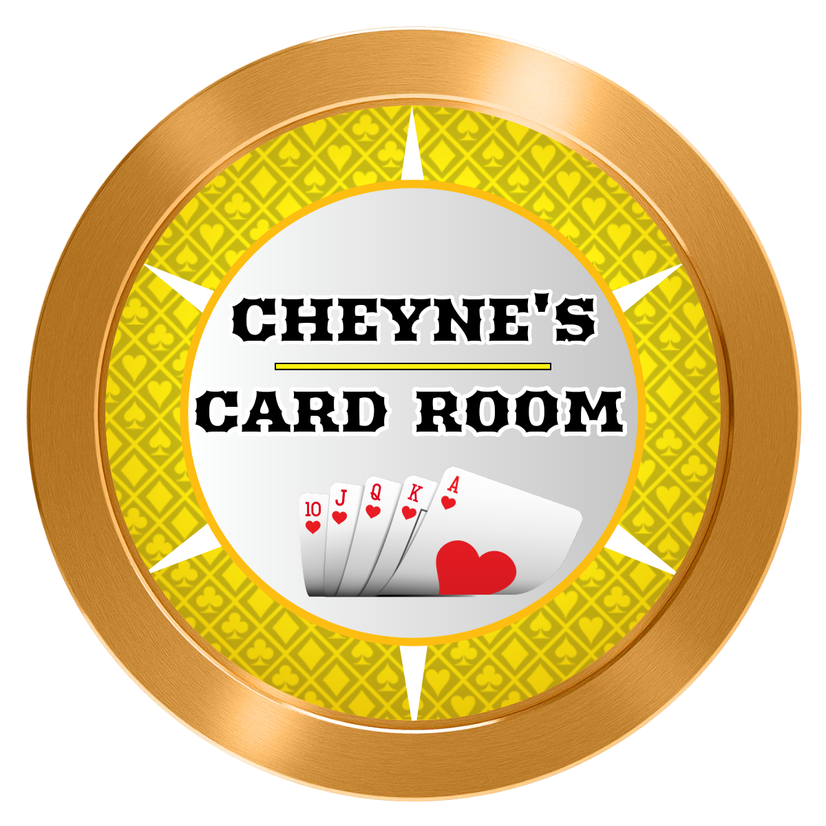 Cheyne's Card Room Aluminum Poker Chips - Gold - Front