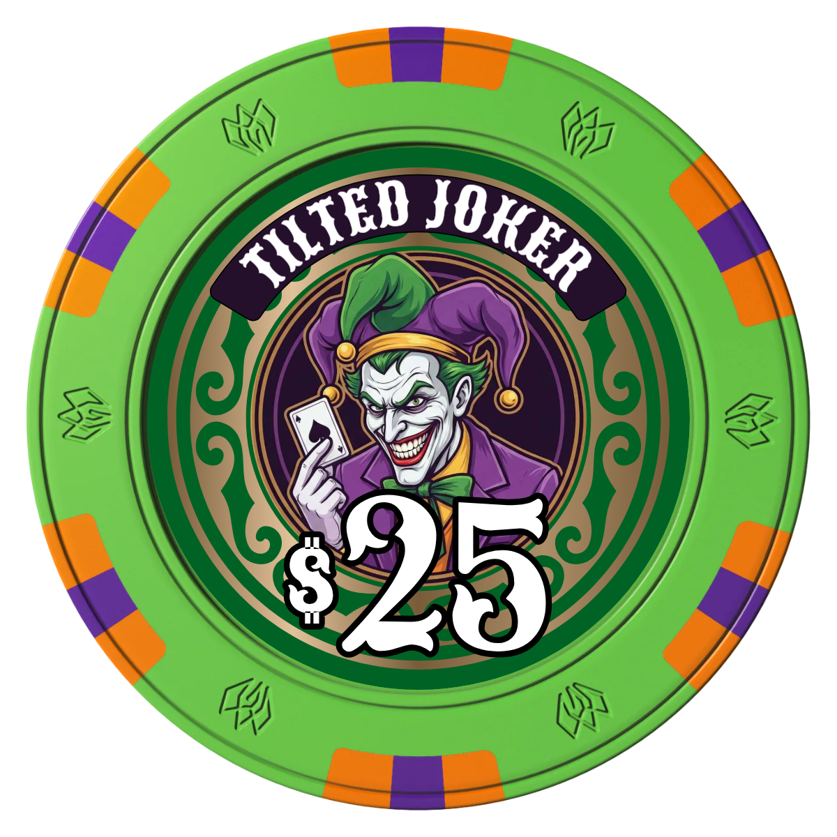 Tilted Joker Clay Poker Chips - Green / 6 Spot Gem / 40mm - Front
