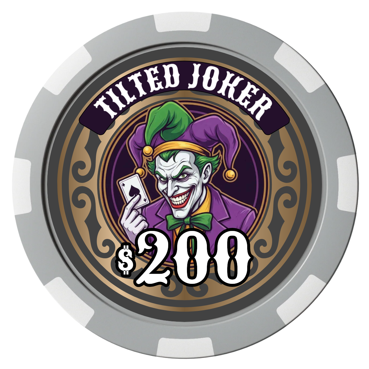 Tilted Joker Composite Poker Chips - Gray / 8 Spot - Front