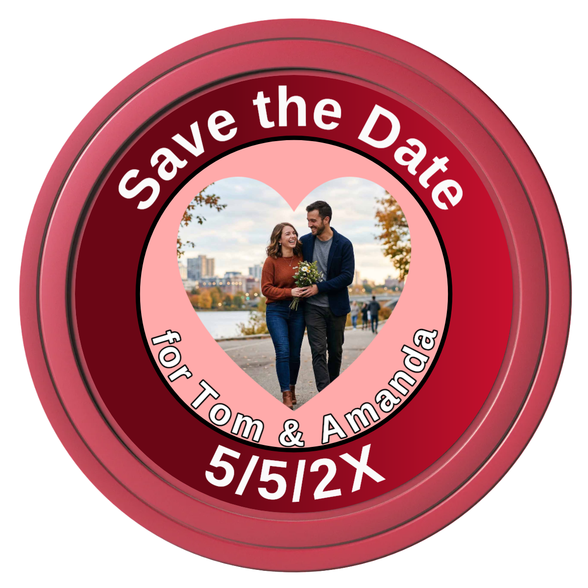 Save the Date #01 Composite Poker Chips - Red / Solid - Front