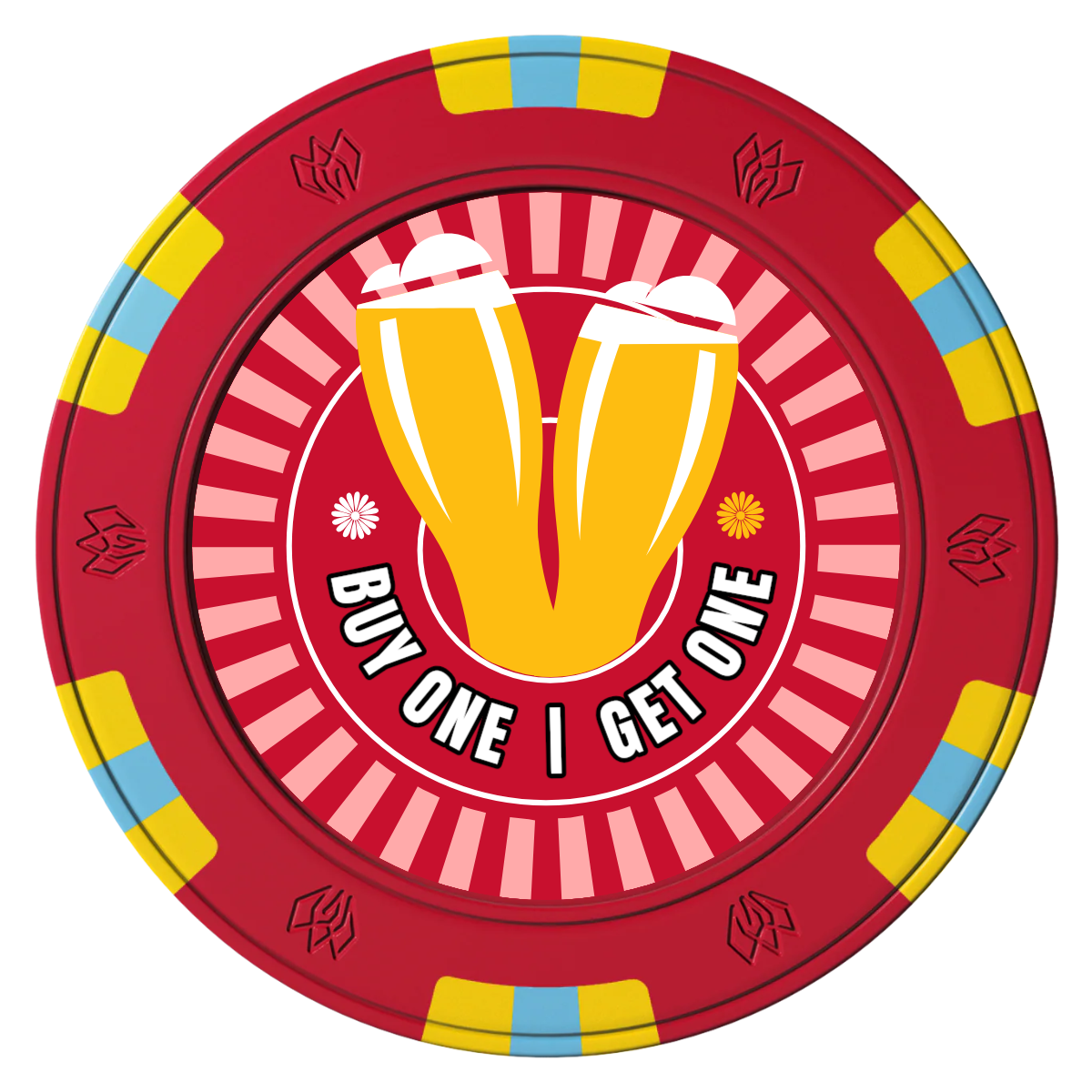 Double Pint Clay Poker Chips - Red / 6 Spot Gem / 40mm - Front