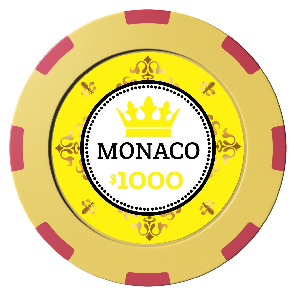 Monaco #001 Clay Poker Chips - Yellow / 8 Spot (2 Tone) / 40mm - Front