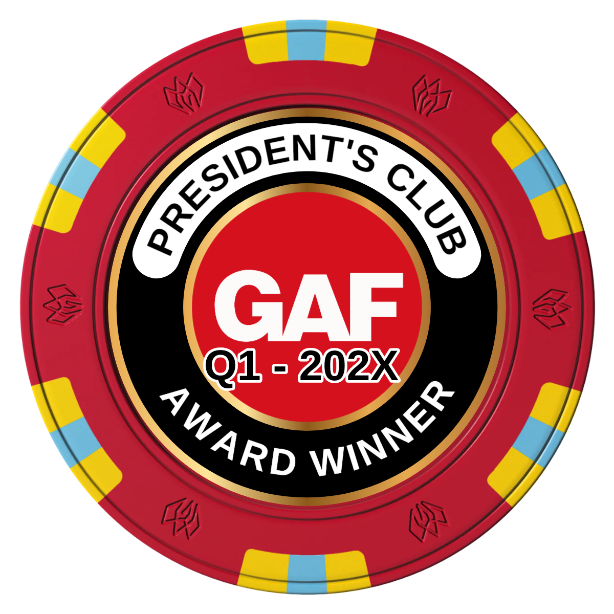 President's Club Clay Poker Chips - Red / 6 Spot Gem / 43mm - Front
