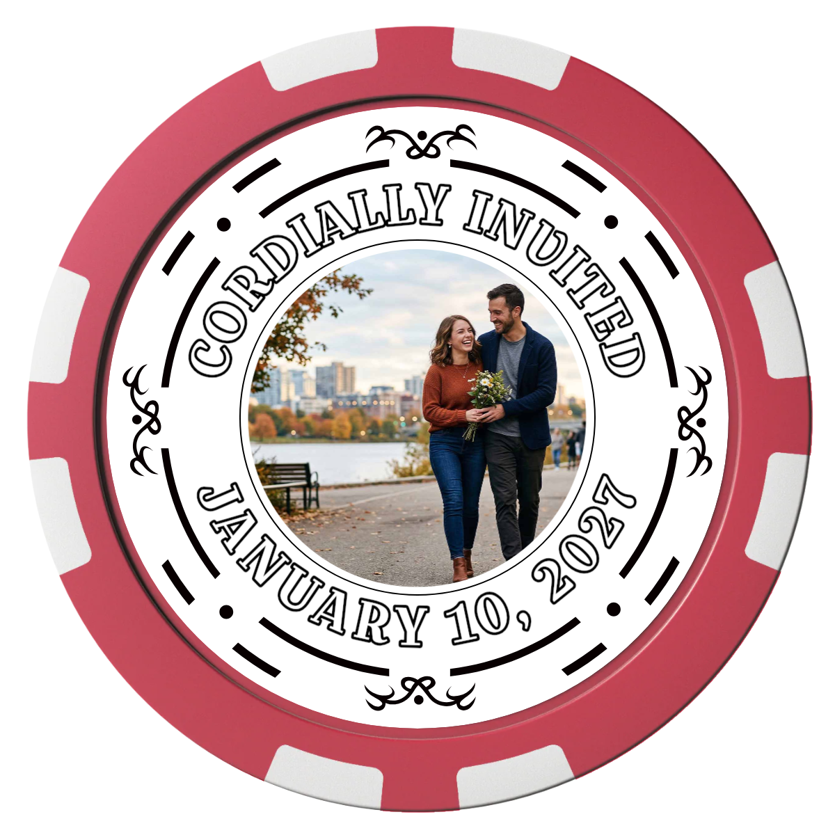 Save the Date Element Composite Poker Chips - Red / 8 Stripe - Front