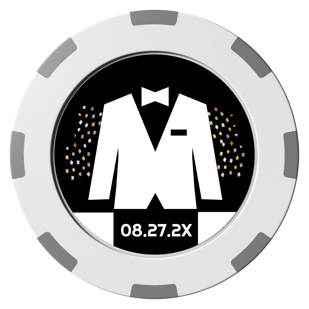 Bachelor No More Bowtie Clay Poker Chips - White / 8 Spot (2 Tone) / 40mm - Front