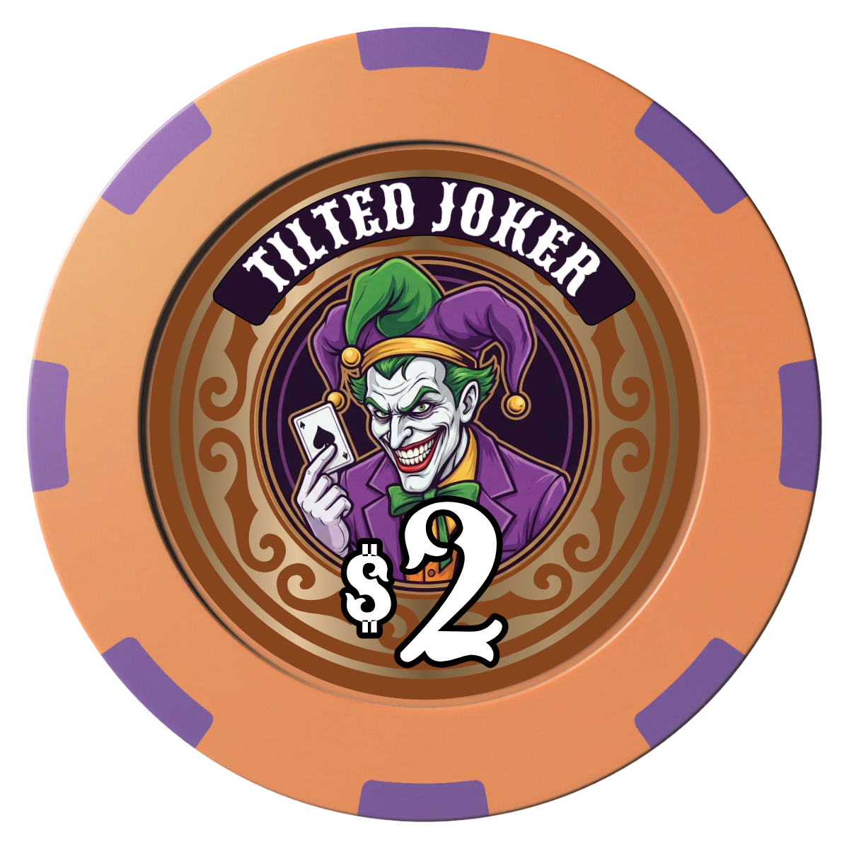 Tilted Joker Clay Poker Chips - Orange / 8 Spot (2 Tone) / 40mm - Front