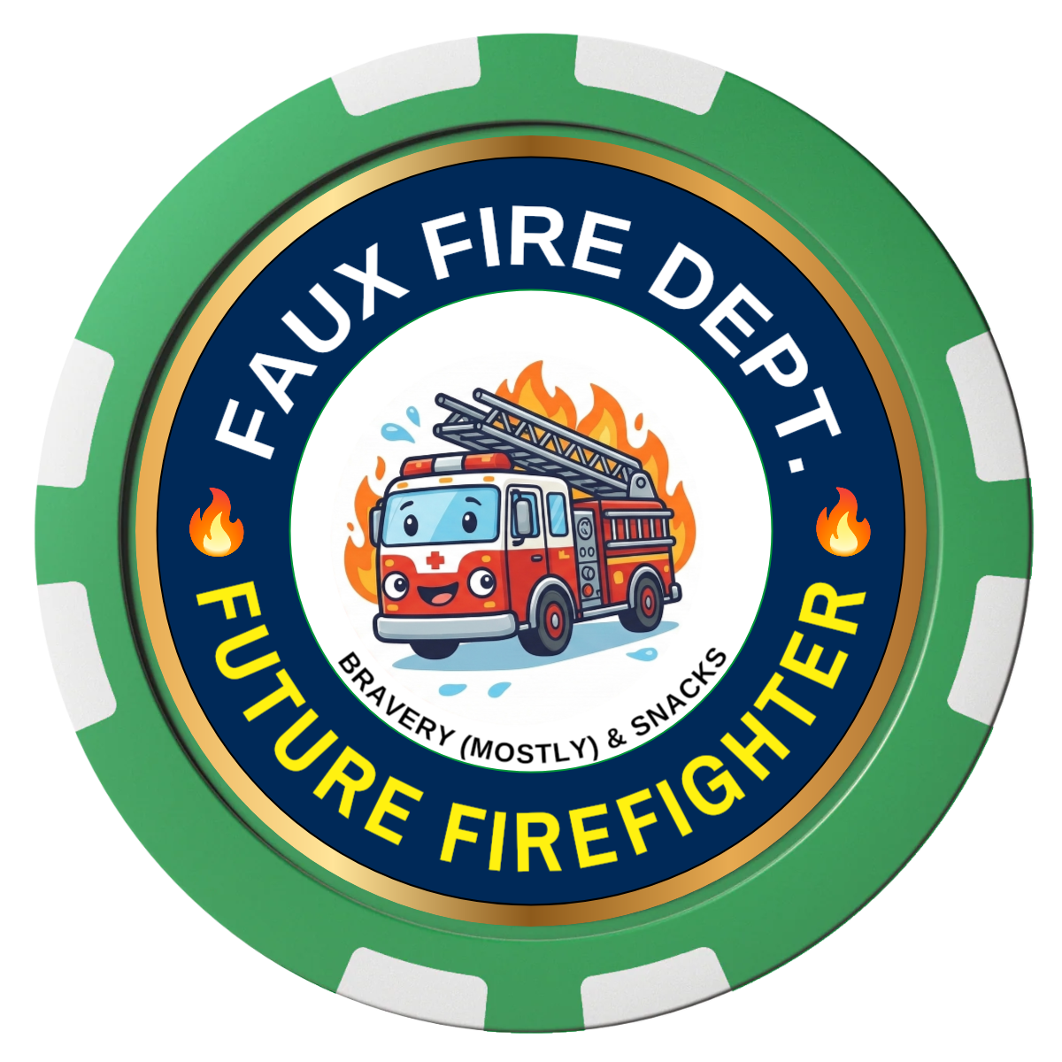 Future Firefighter Composite Poker Chips - Green / 8 Stripe - Front
