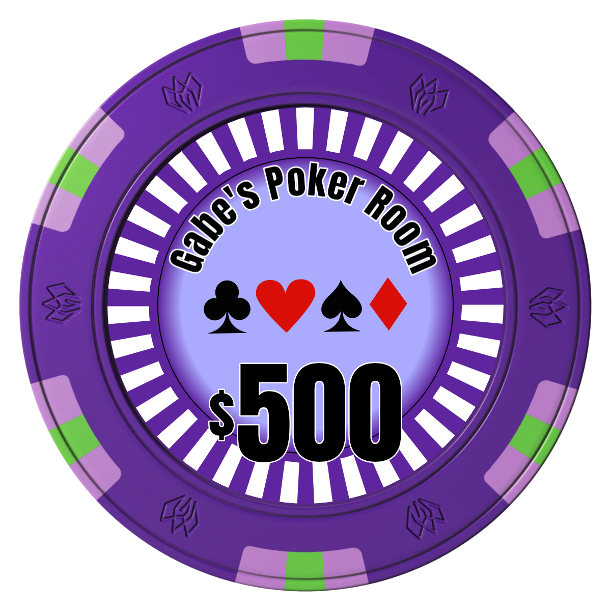 Gabe's Poker Room Clay Poker Chips - Purple / 6 Spot Gem / 43mm - Front