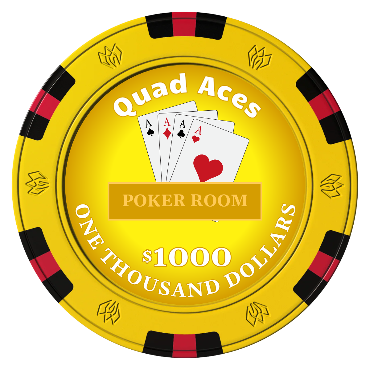 Quad Aces Clay Poker Chips - Yellow / 6 Spot Gem / 43mm - Front