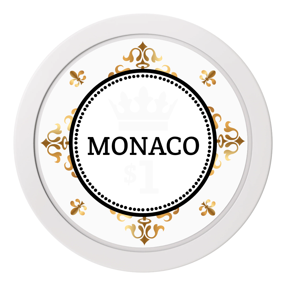 Monaco #001 2" Oversized Poker Chips - White - Front