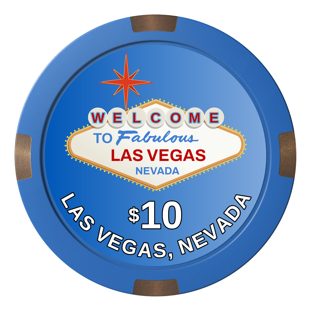 Vegas Sign Composite & Metal Hybrid Poker Chips - Blue / 4 Spot - Front