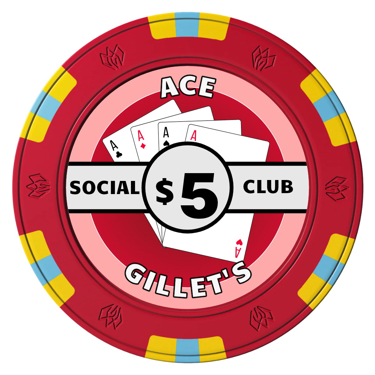 Ace Gillet's Clay Poker Chips - Red / 6 Spot Gem / 40mm - Front