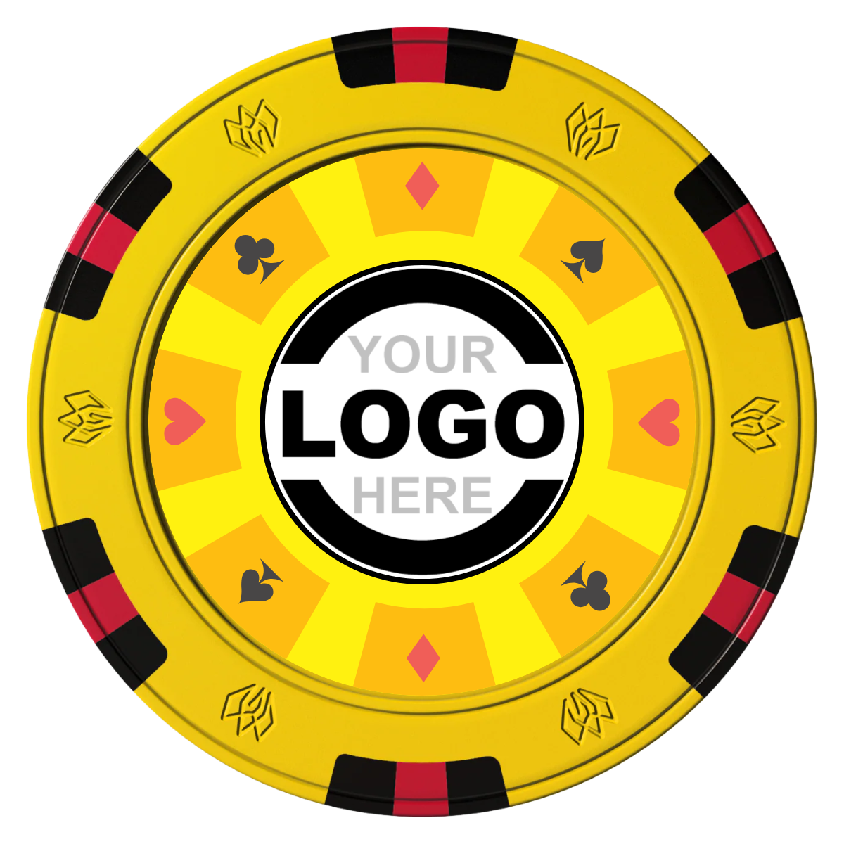 Suit 8 Your Logo Clay Poker Chips - Yellow / 6 Spot Gem / 43mm - Front