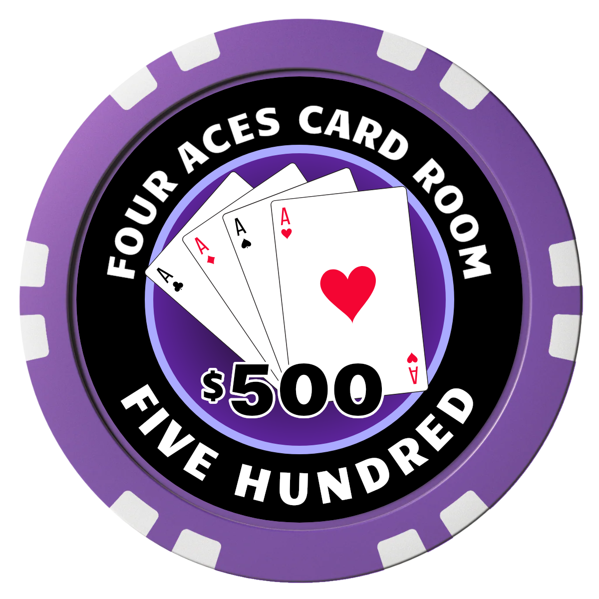 4 Aces Poker Room Composite Poker Chips - Purple / Double Stripe - Front