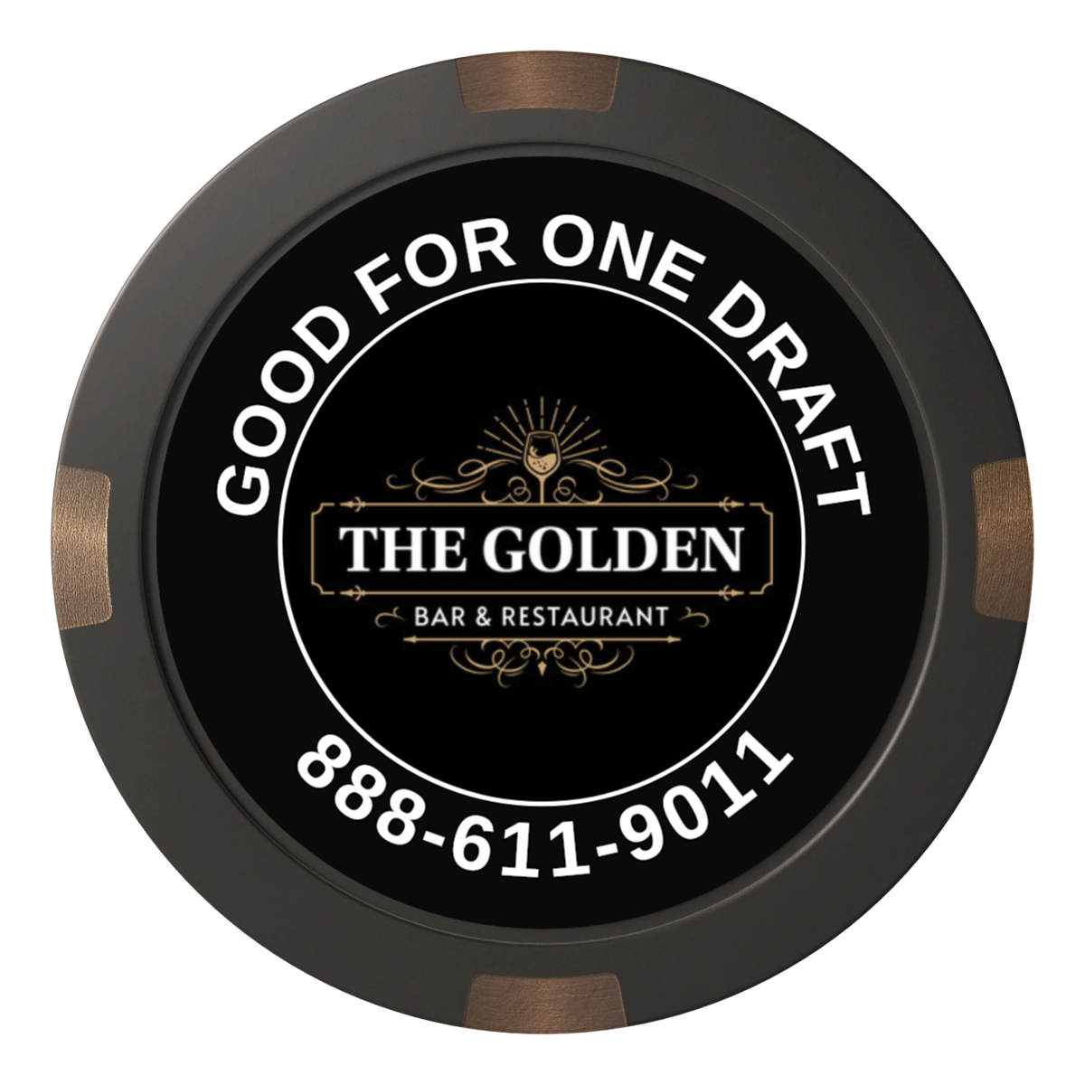 Branded Logo Bar Drink Token Composite & Metal Hybrid Poker Chips - Black - Front