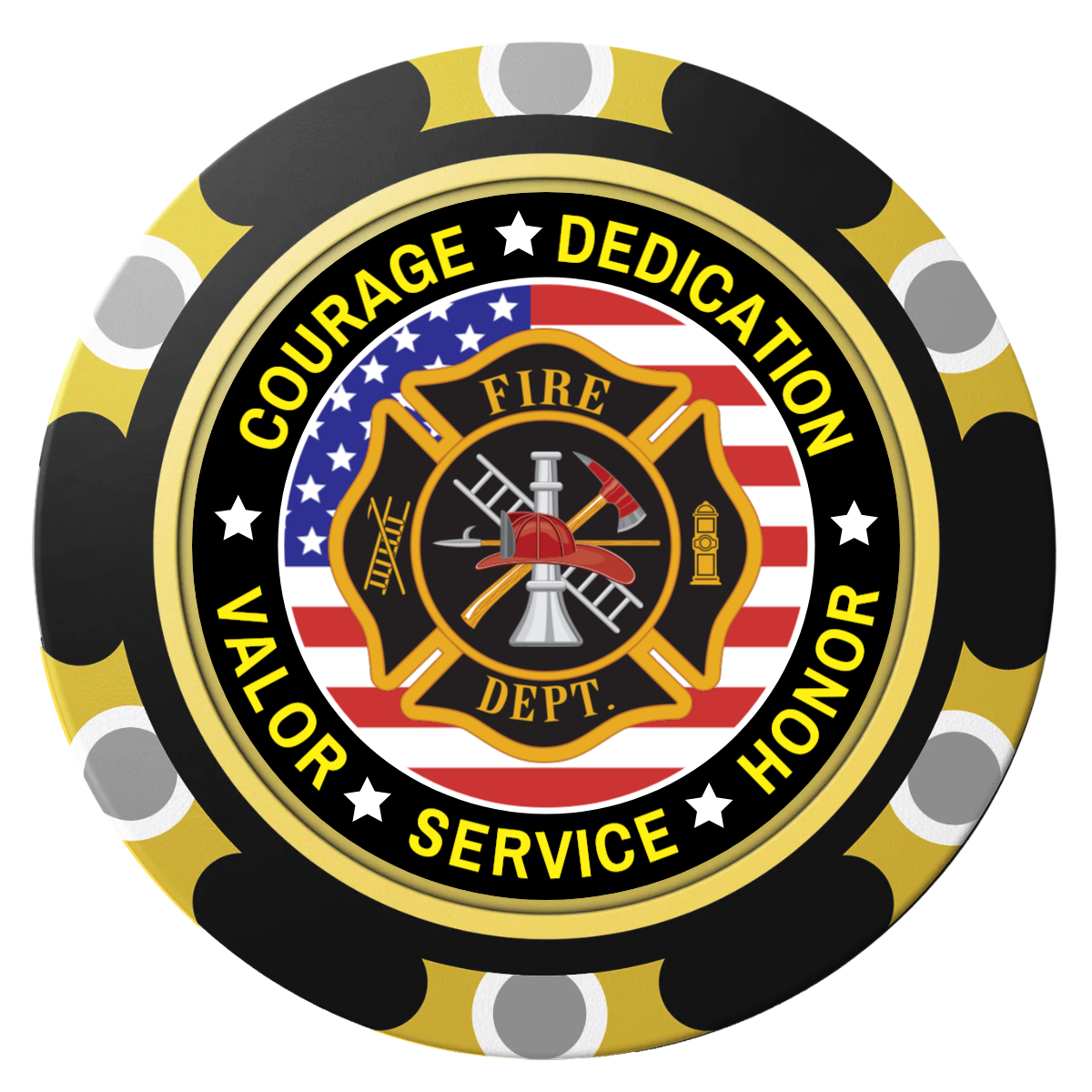 Firefighter Maltese Cross Clay Poker Chips - Black / Monte Carlo / 40mm - Back