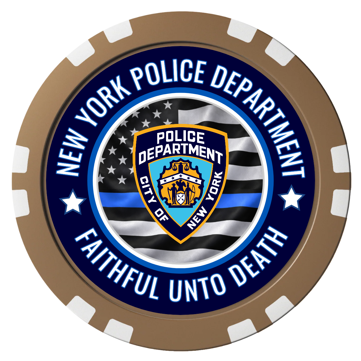 NYPD Safe and Fair Composite Poker Chips - Brown / Double Stripe - Front