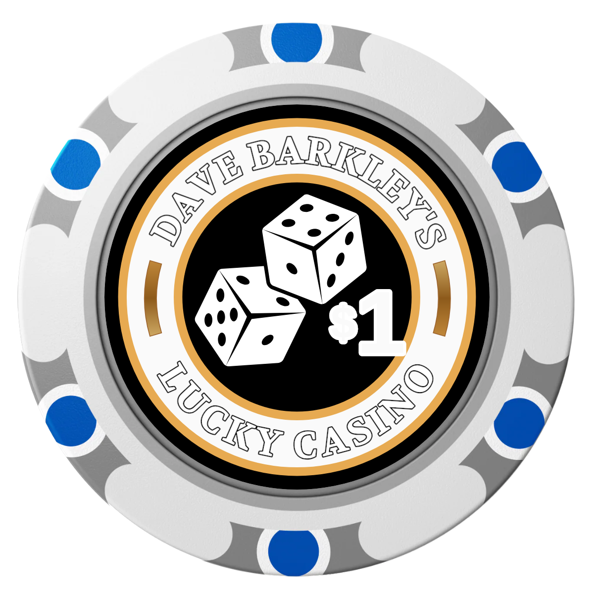 Dave's Lucky Casino Clay Poker Chips - White / Monte Carlo / 40mm - Front