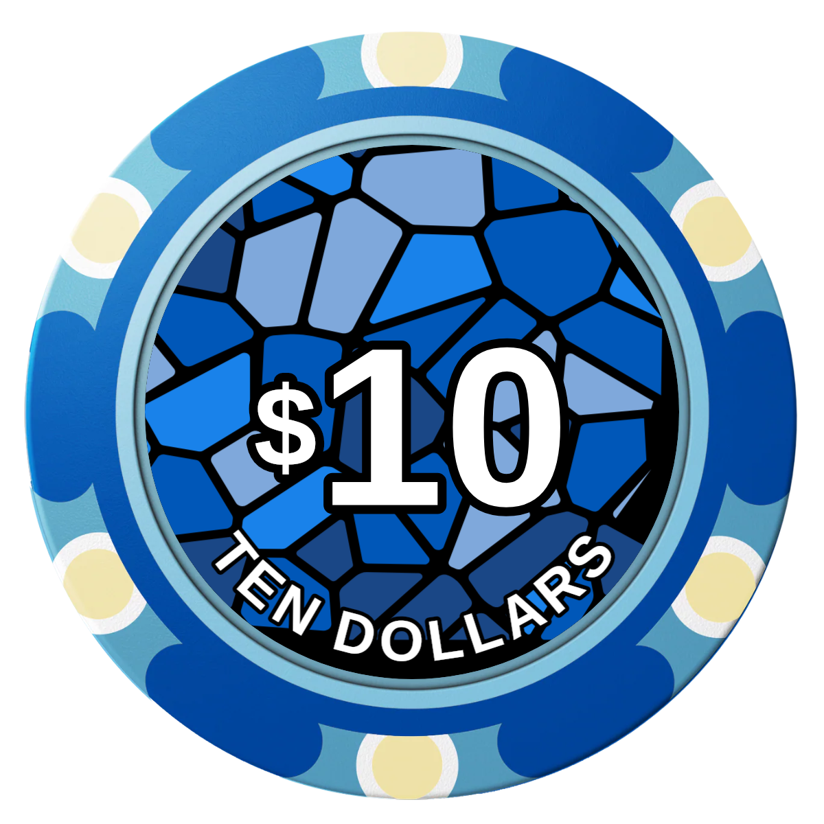 Stained Glass Clay Poker Chips - Blue / Monte Carlo / 40mm - Front