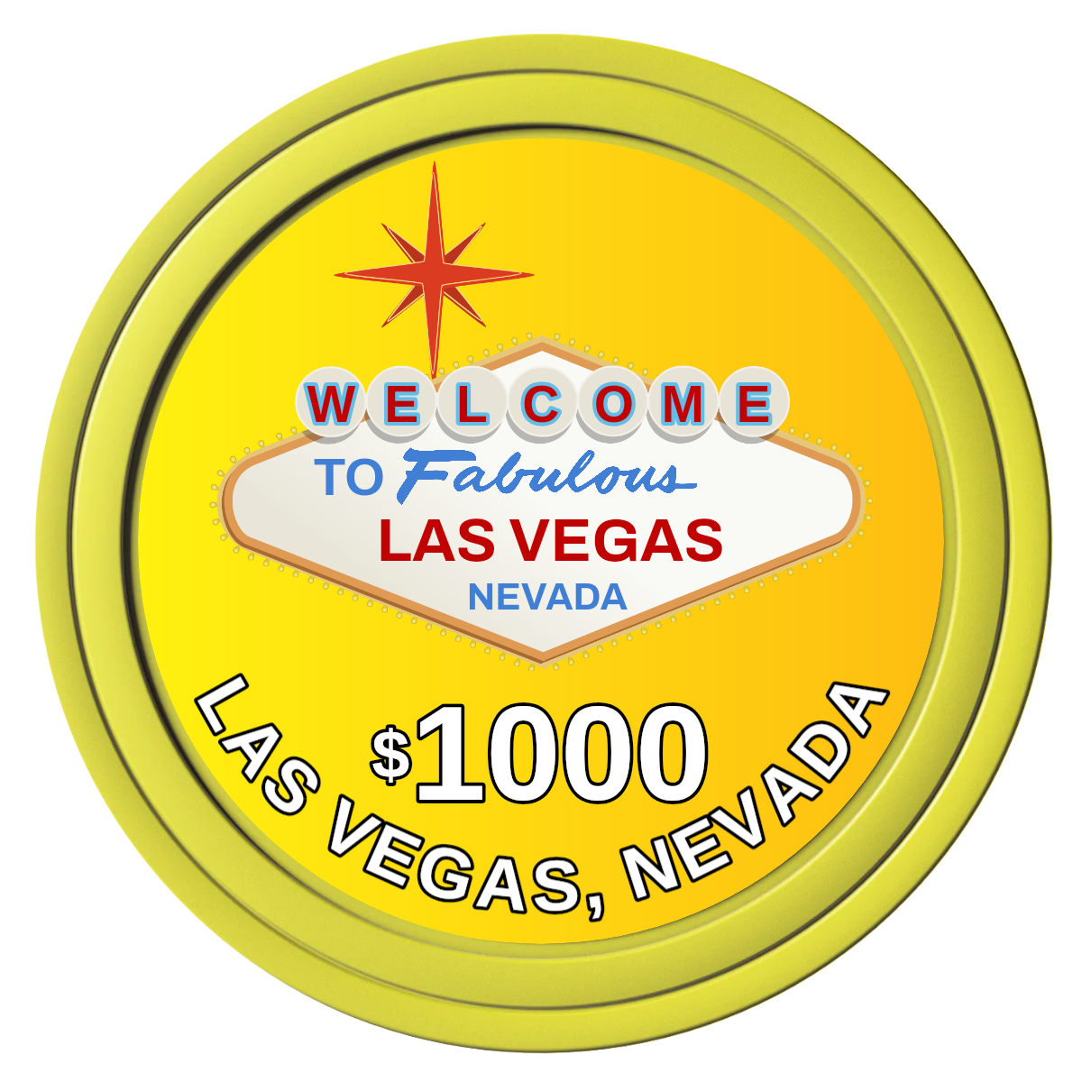 Vegas Sign Composite Poker Chips - Yellow / Solid - Front