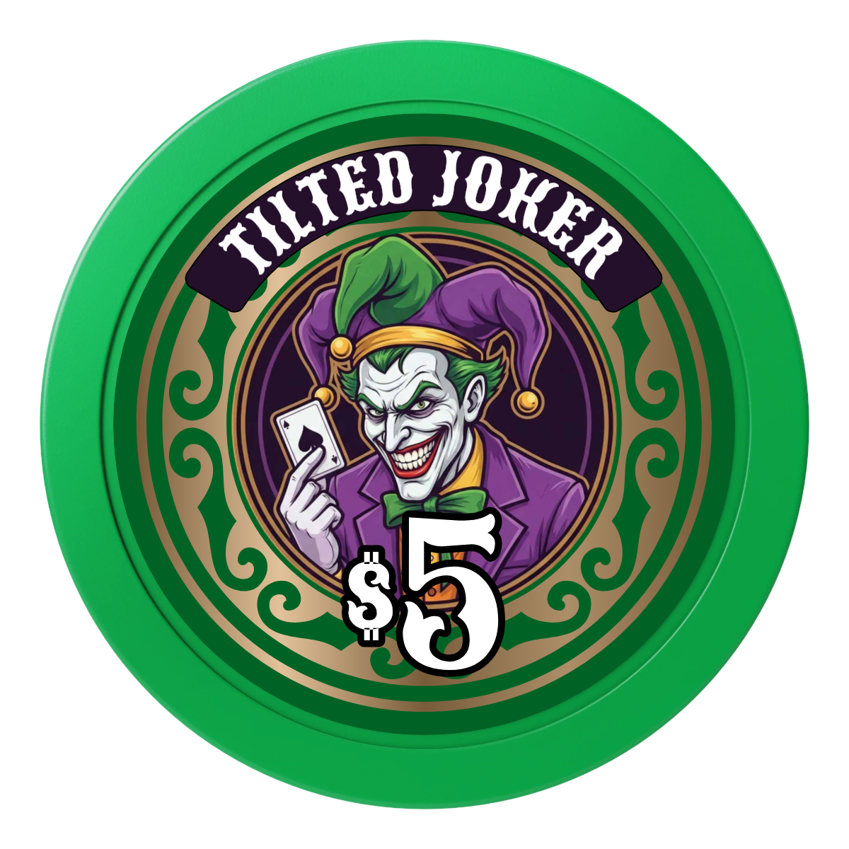 Tilted Joker 2" Composite Dealer Button - Green - Front