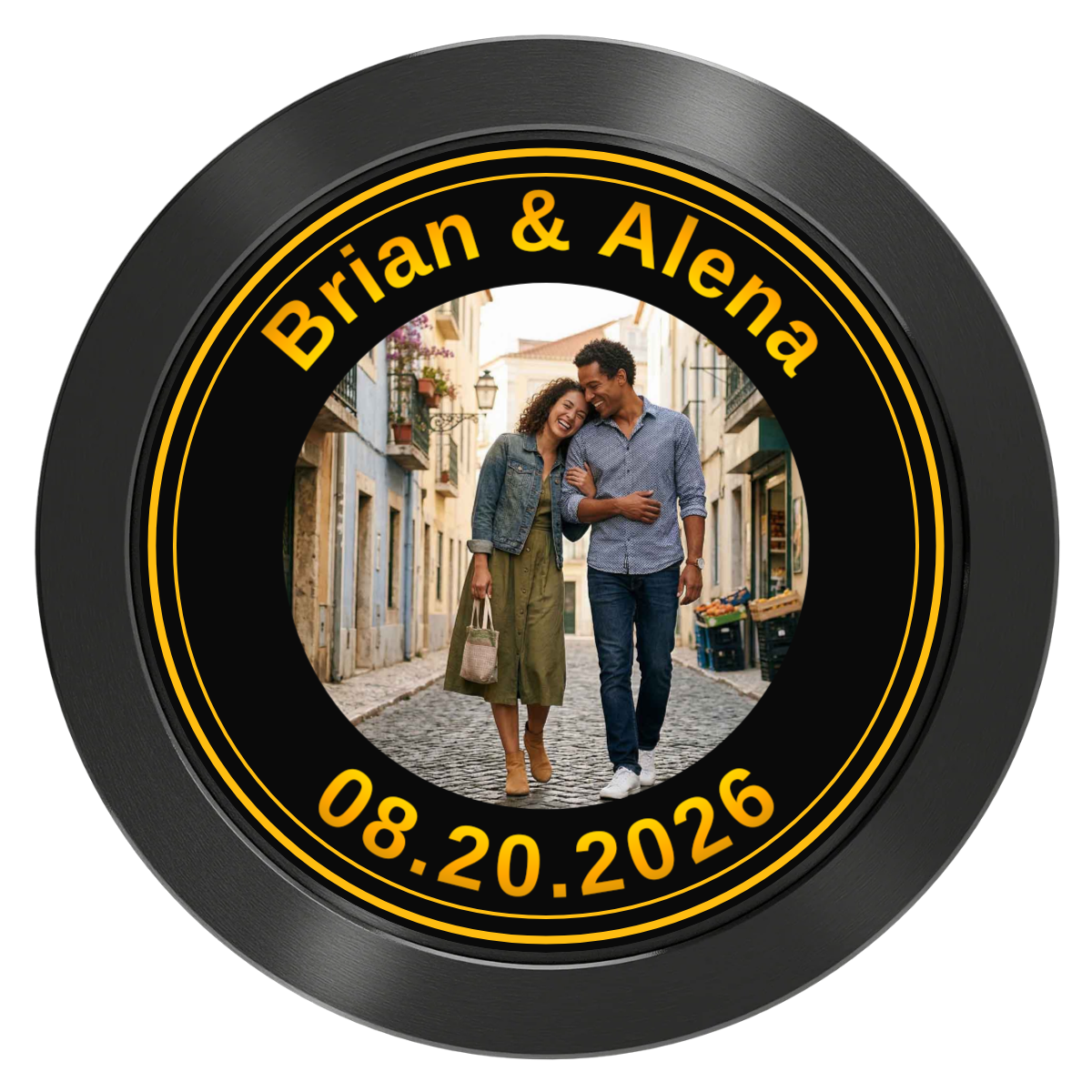 Save the Date Text Aluminum Poker Chips - Black - Back