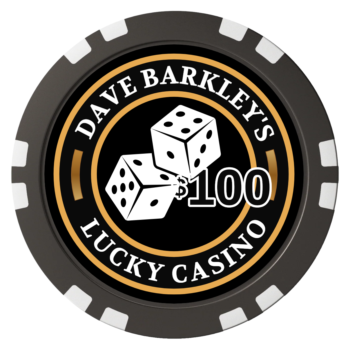 Dave's Lucky Casino Composite Poker Chips - Black / Double Stripe - Back