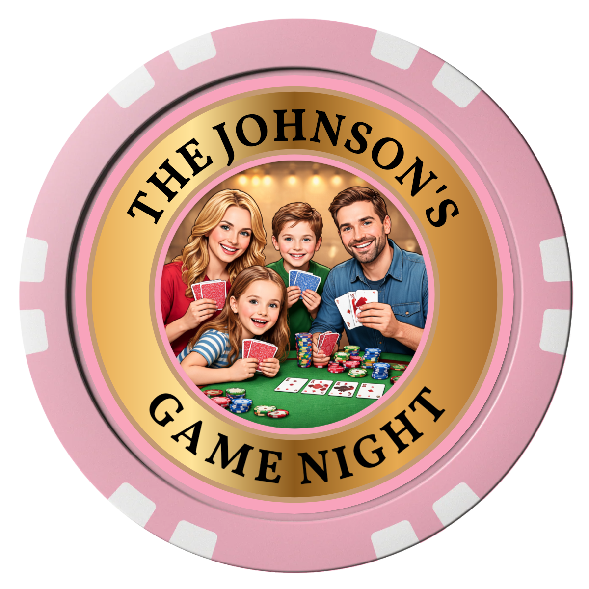 Family Game Night Composite Poker Chips - Pink / Double Stripe - Front