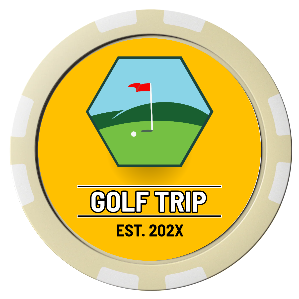 Golf Trip #001 Composite Poker Chips - Ivory / 8 Stripe - Front