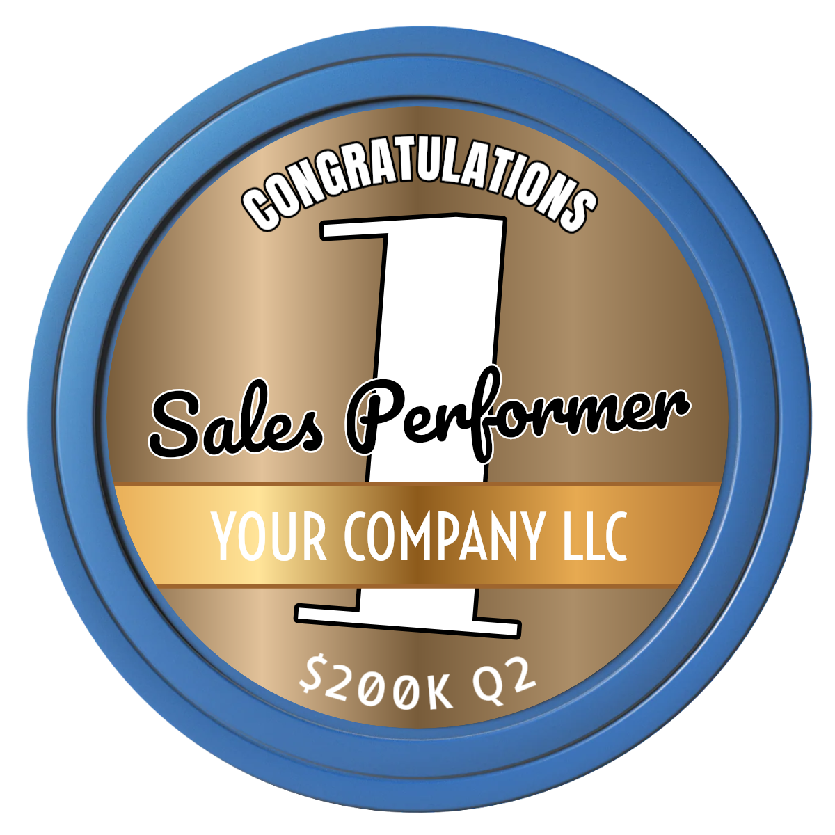 Top Sales Performer Composite Poker Chips - Blue / Solid - Front