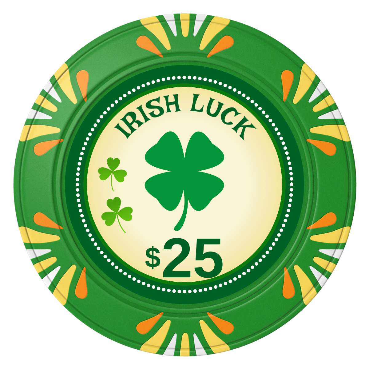 Irish Luck Clay Poker Chips - Green / Macau / 40mm - Front