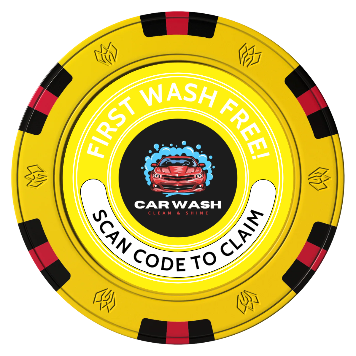 Car Wash Promotion Clay Poker Chips - Yellow / 6 Spot Gem / 40mm - Front