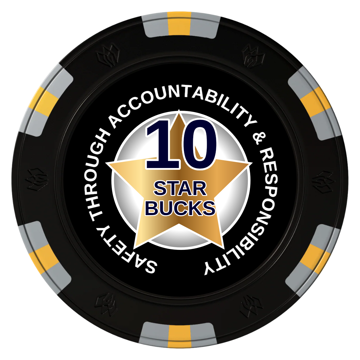 Safety Star Clay Poker Chips - Black / 6 Spot Gem / 40mm - Front