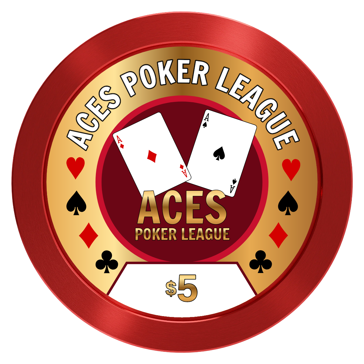 Aces Poker League Aluminum Poker Chips - Red - Front