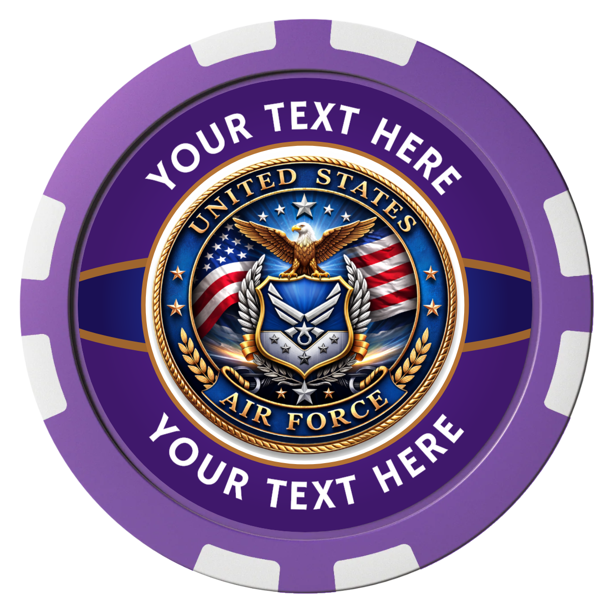 Air Force Composite Poker Chips - Purple / 8 Stripe - Front