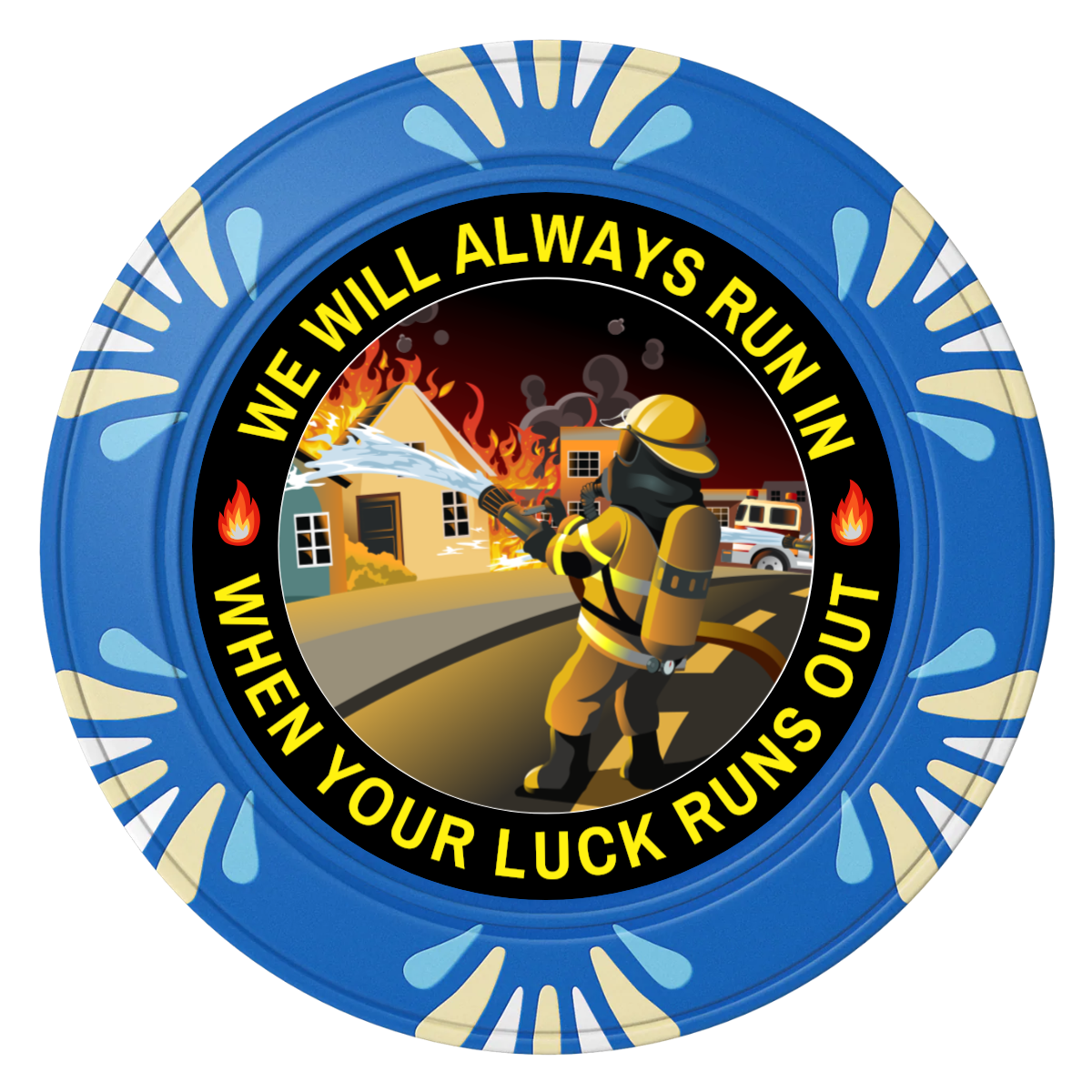 Firefighter Maltese Cross Clay Poker Chips - Blue / Macau / 40mm - Front