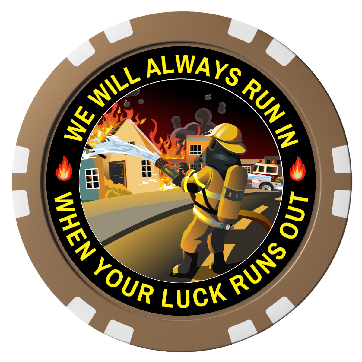 Firefighter Maltese Cross Composite Poker Chips - Brown / Double Stripe - Front