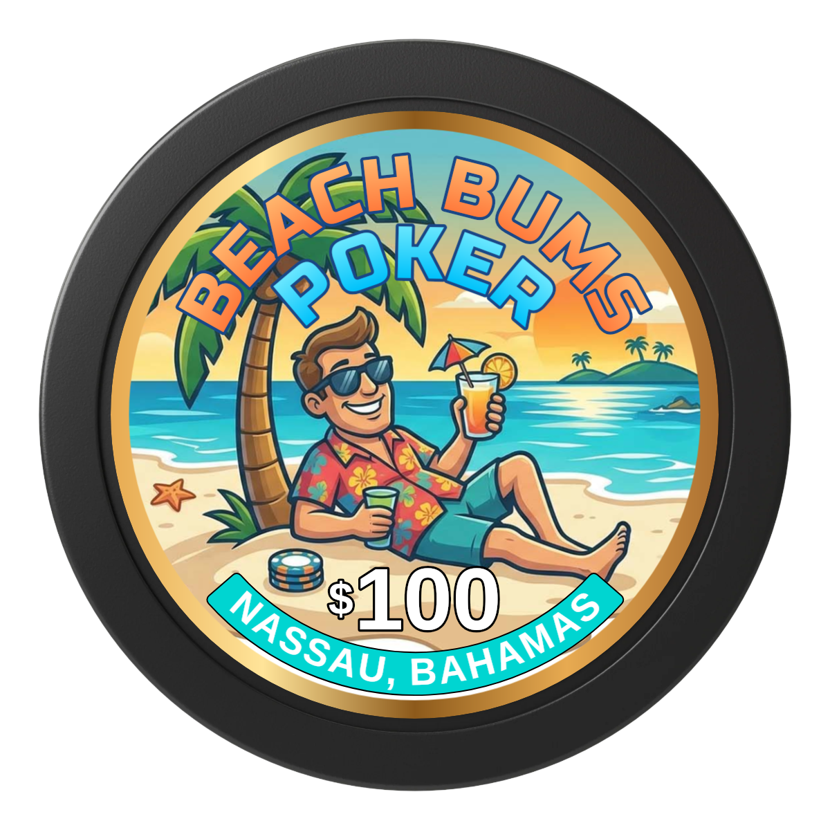 Sandy's Casino 2" Oversized Poker Chips - Black - Back