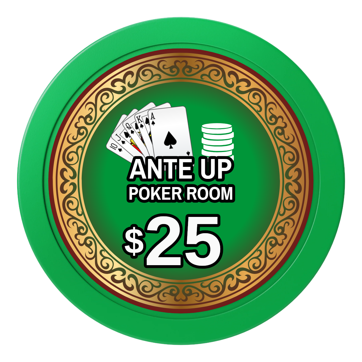 Ante Up Poker Room 2" Oversized Poker Chips - Green - Back