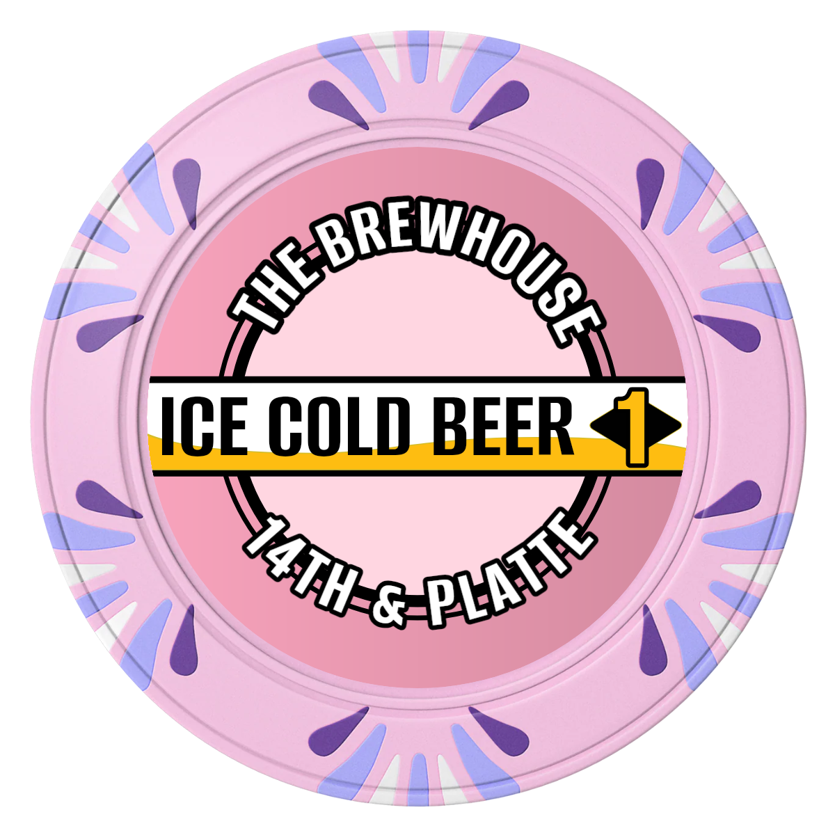 Ice Cold Beer Drink Token Clay Poker Chips - Pink / Macau / 40mm - Front